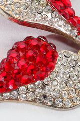 Vintage Unsigned Rhinestone Falling Heart Earrings rhinestone close up