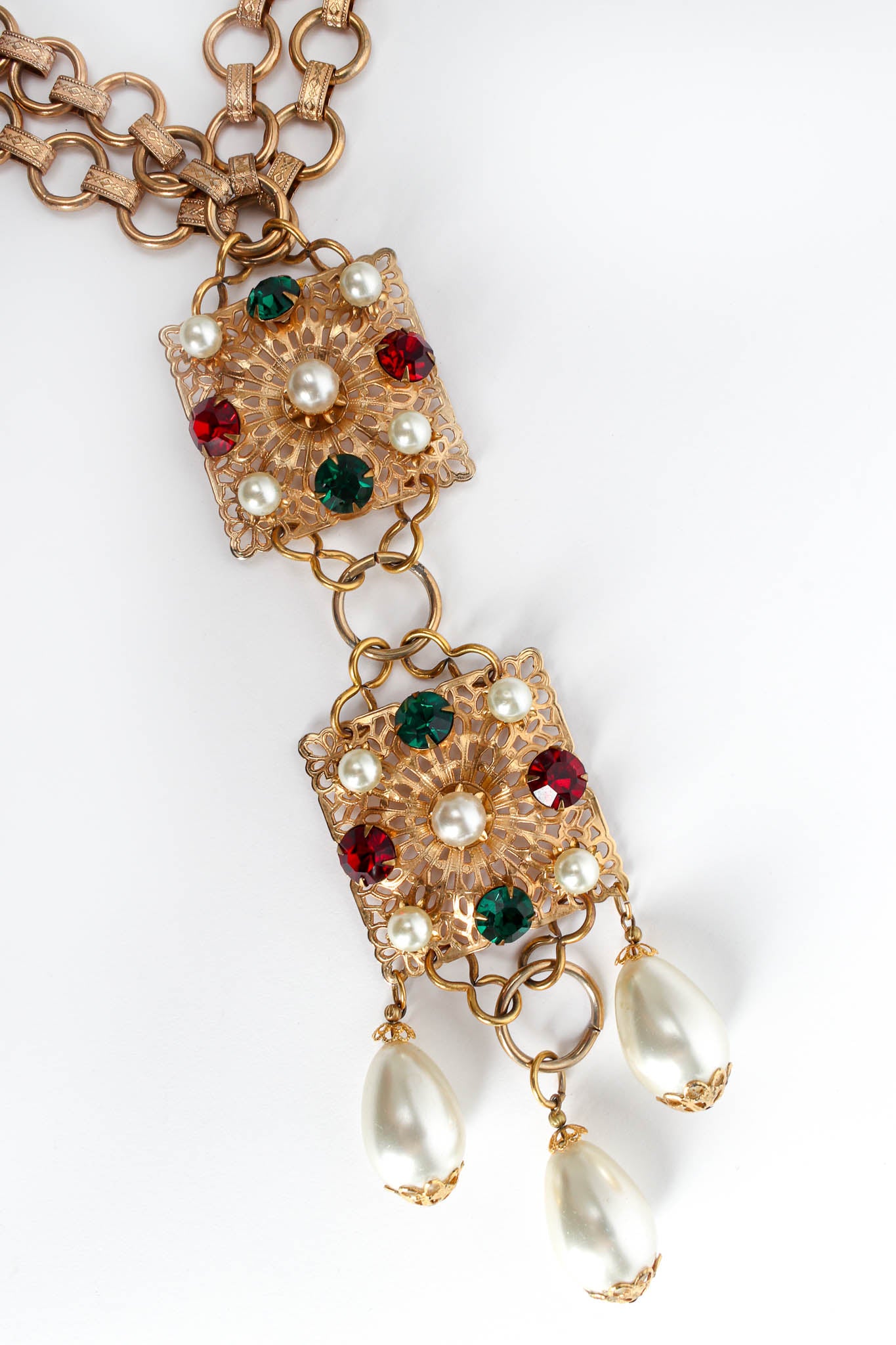 Vintage Jeweled Filigree Pendant Necklace pendant close  @ Recess Los Angeles