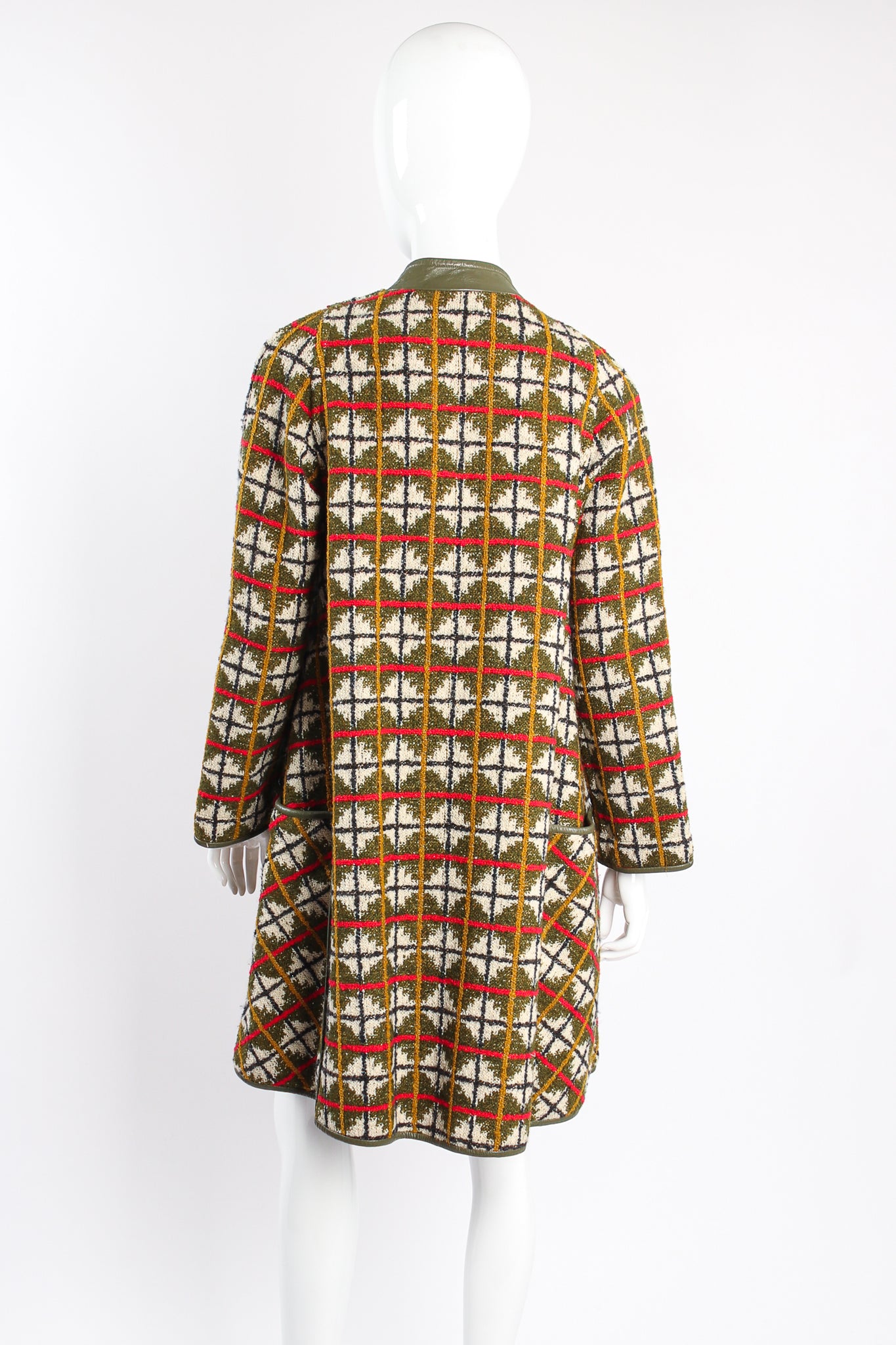 Vintage Bonnie Cashin Sills Argyle Turnlock Blanket Coat on mannequin back at Recess Los Angeles