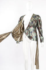 Vintage Metallic Mardi Gras Wrap Blouse on Mannequin open at Recess Los Angeles