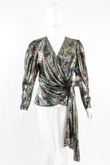 Vintage Metallic Mardi Gras Wrap Blouse on Mannequin front at Recess Los Angeles