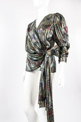 Vintage Metallic Mardi Gras Wrap Blouse on Mannequin crop at Recess Los Angeles