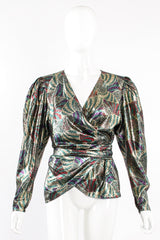 Vintage Metallic Mardi Gras Wrap Blouse on Mannequin front at Recess Los Angeles