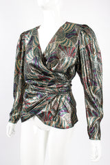 Vintage Metallic Mardi Gras Wrap Blouse on Mannequin crop at Recess Los Angeles