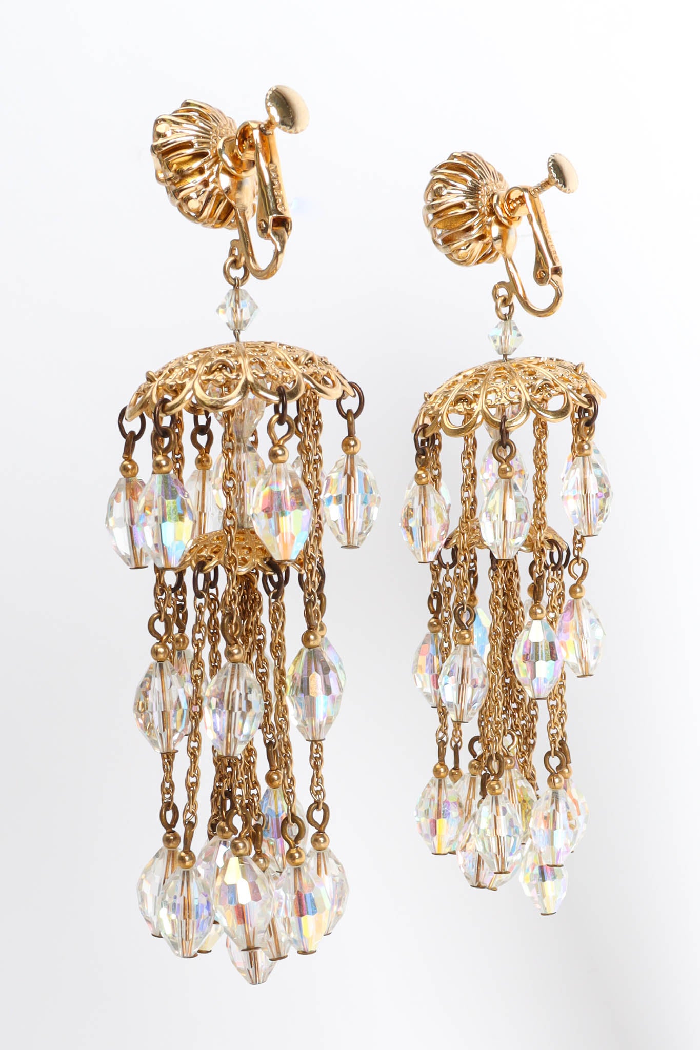 Vintage Napier Tiered Crystal Chandelier Earrings back hang @ Recess Los Angeles