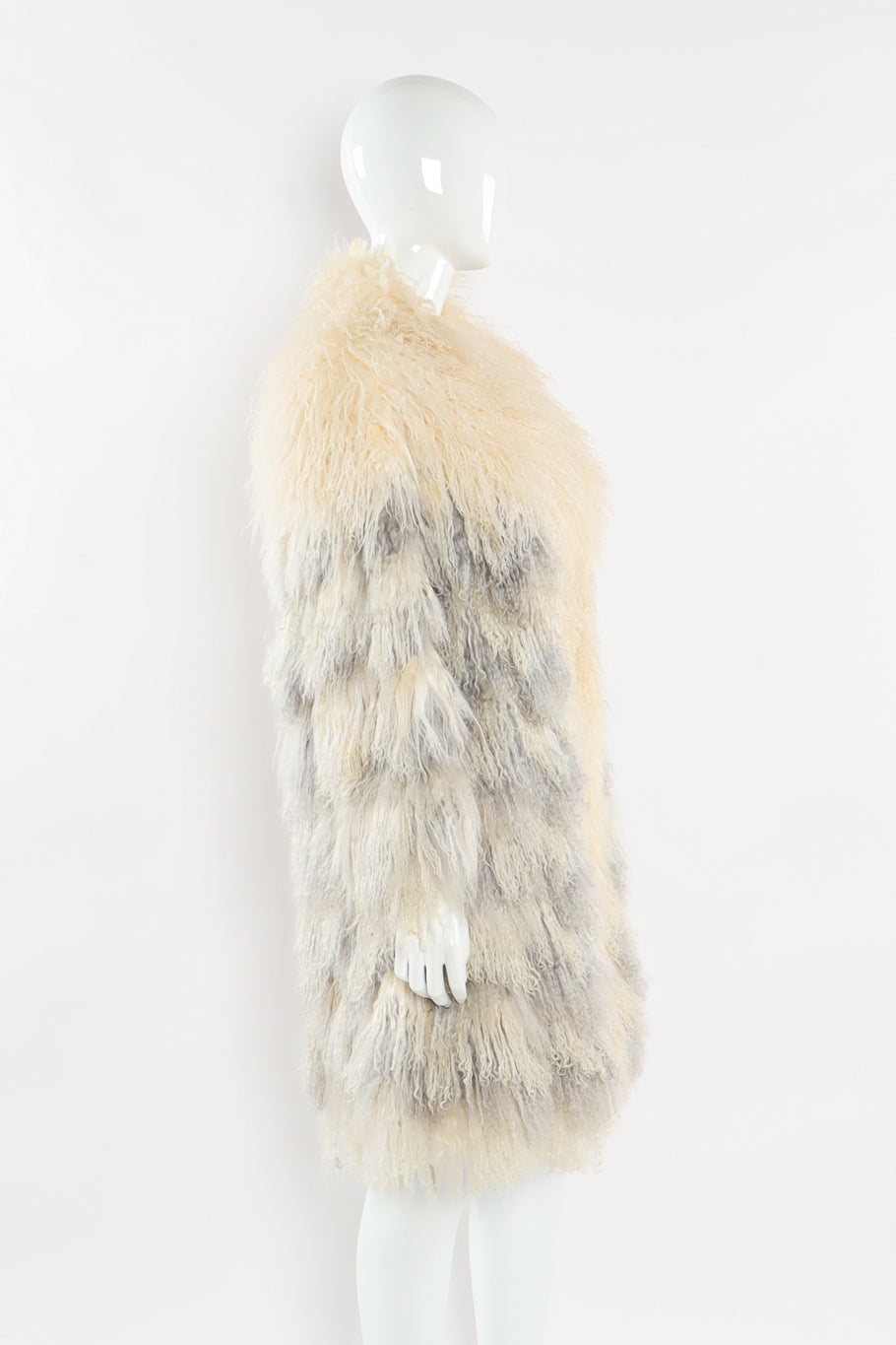 Vintage Neiman Marcus Ombré Stripe Mongolian Fur Coat mannequin side @ Recess LA