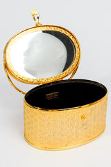 Vintage Neiman Marcus Gold Metal Floral Vanity Case Box Bag open at Recess Los Angeles