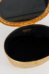 Vintage Neiman Marcus Gold Metal Floral Vanity Case Box Bag interior at Recess Los Angeles