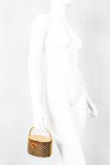 Vintage Neiman Marcus Gold Metal Floral Vanity Case Box Bag on mannequin