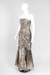 Recess Los Angeles Vintage Neiman Marcus Ruched Liquid Gold Lamé Gown