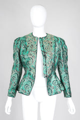 Recess Los Angeles Vintage Neiman Marcus Emerald Jeweled Brocade Peplum Jacket