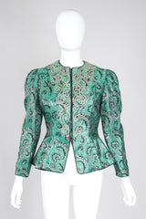 Recess Los Angeles Vintage Neiman Marcus Emerald Jeweled Brocade Peplum Jacket