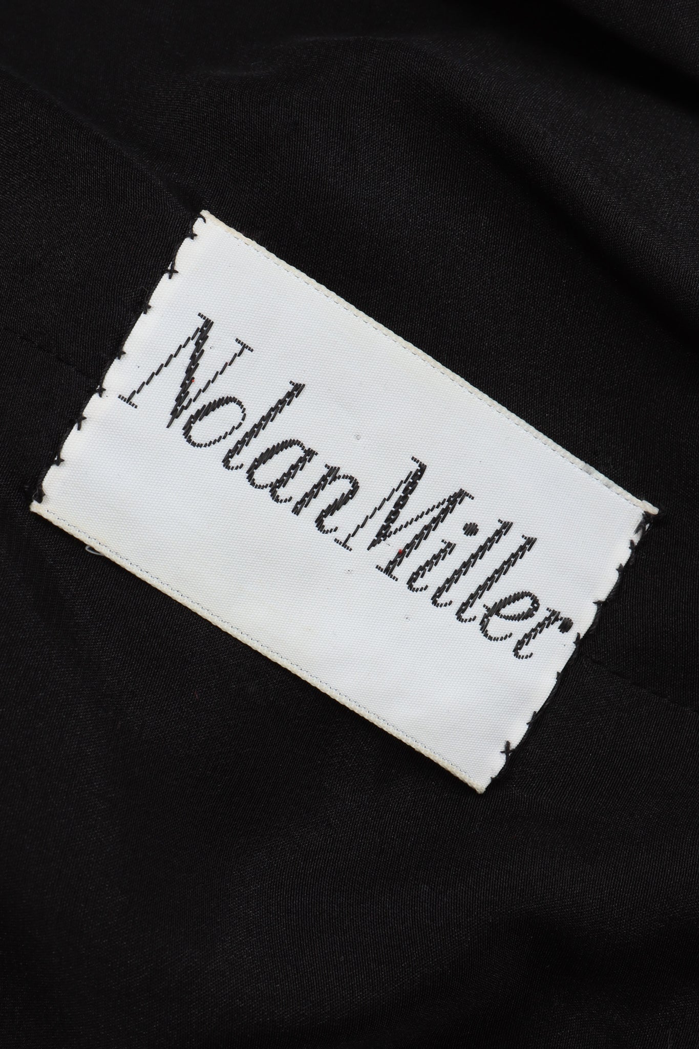 Vintage Nolan Miller Striped Metallic Pussy Bow Midi Dress label at Recess Los Angeles