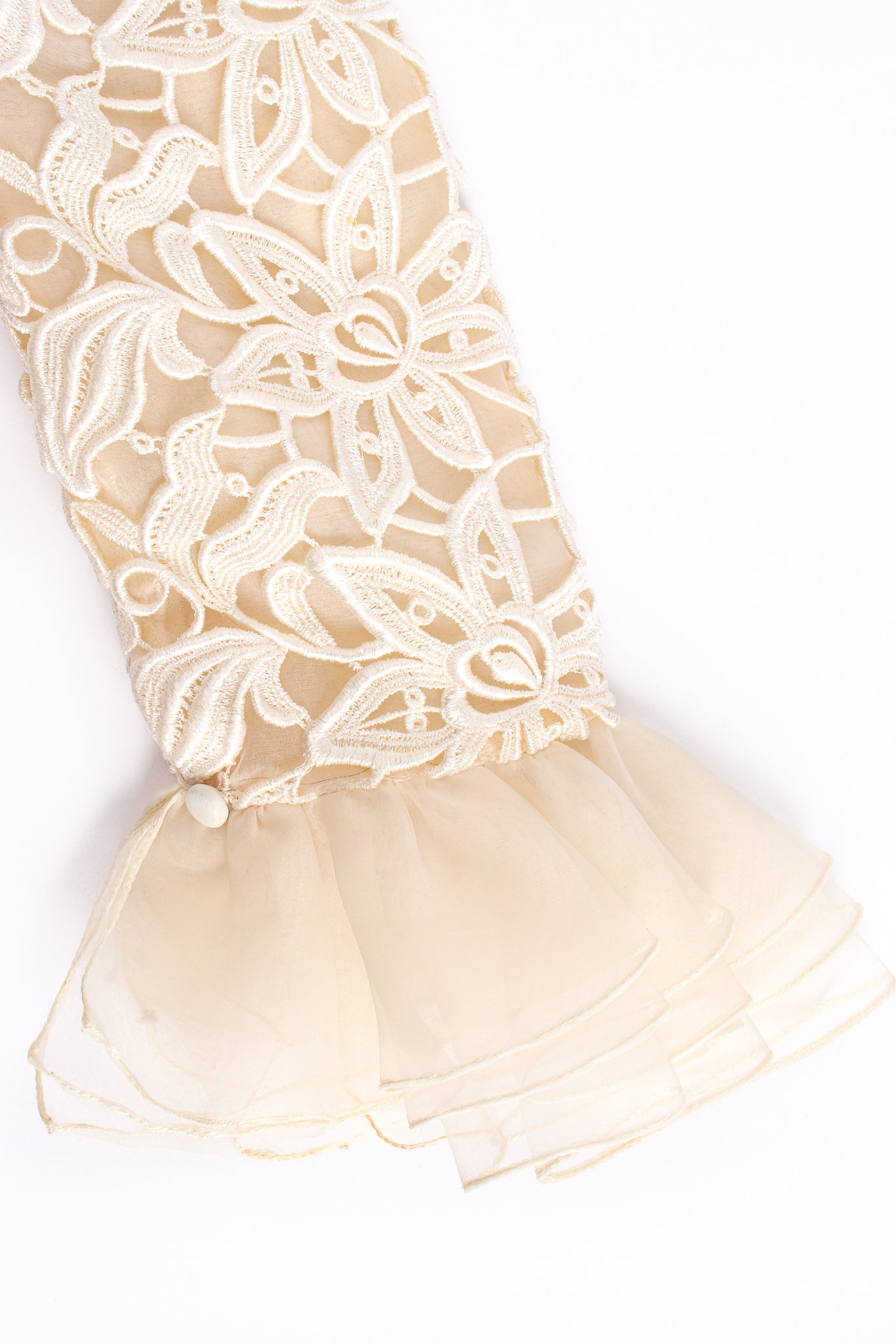 Vintage Nolan Miller Dynasty Lace Ruffle Bridal Wedding Jacket sleeve detail at Recess LA