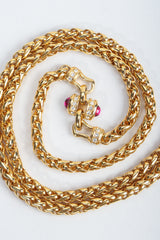 Vintage Nolan Miller Pink Jeweled Cabochon Spiga Gold Chain Necklace swirl at Recess