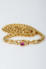 Vintage Nolan Miller Pink Jeweled Cabochon Spiga Gold Chain Necklace