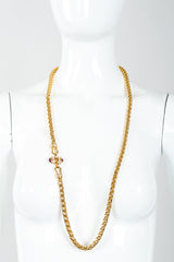 Vintage Nolan Miller Pink Jeweled Cabochon Spiga Gold Chain Necklace on Mannequin