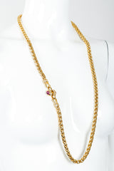 Vintage Nolan Miller Pink Jeweled Cabochon Spiga Gold Chain Necklace on Mannequin