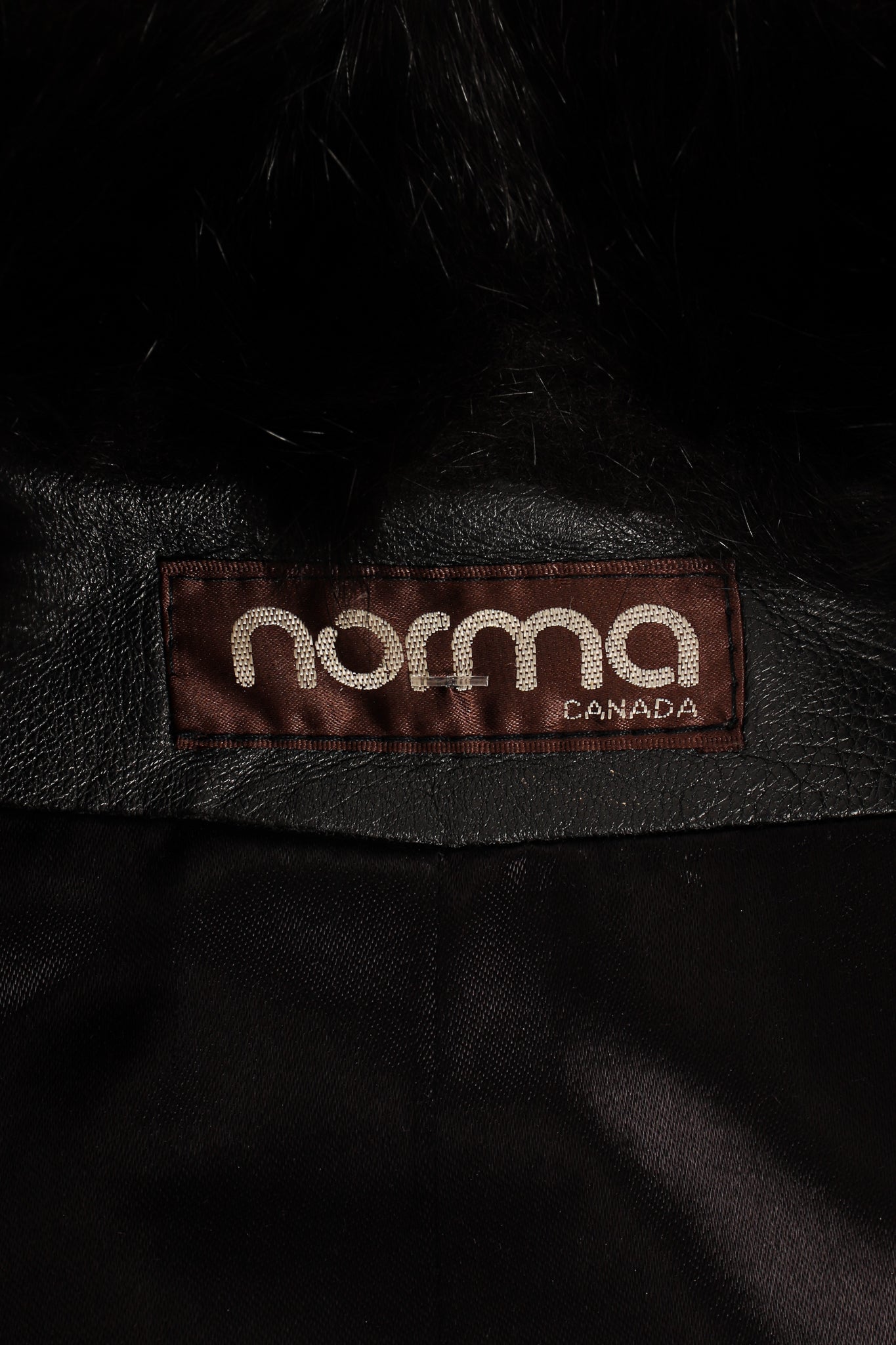 Vintage Norma Canada Long Leather & Fur Vest label at Recess Los Angeles