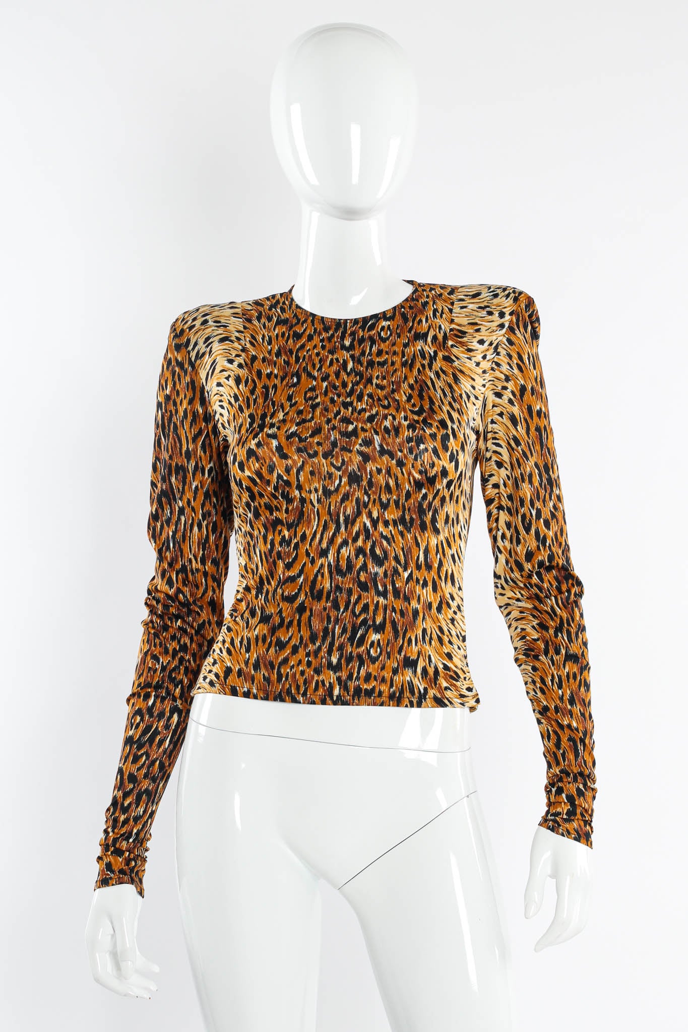 Vintage Norma Kamali Leopard Print Top mannequin front at Recess Los Angeles