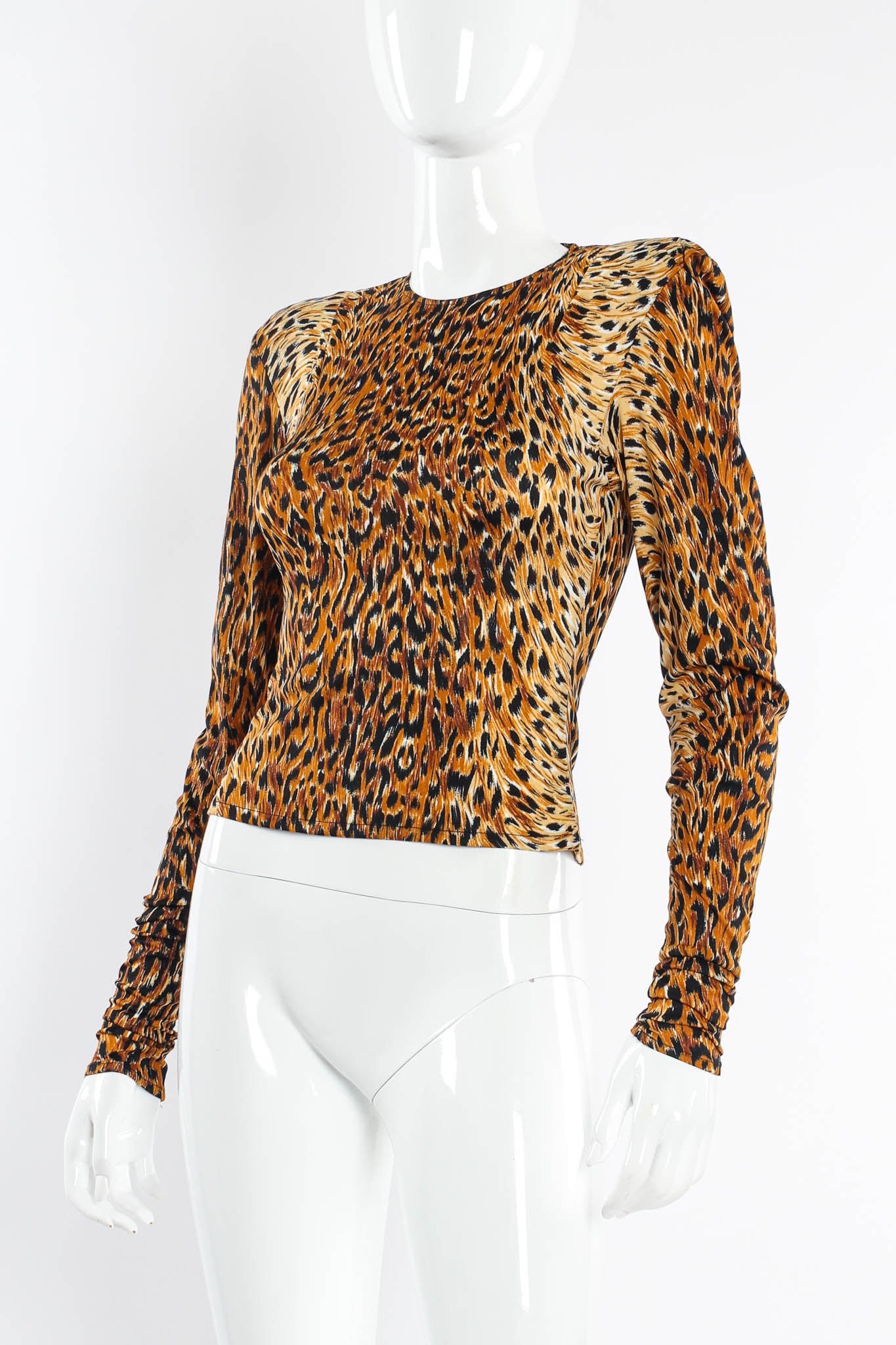 Vintage Norma Kamali Leopard Print Top mannequin angle at Recess Los Angeles