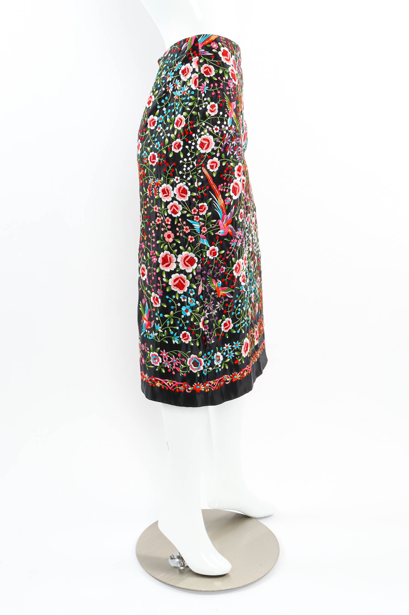 Vintage Norma Kamali Silk Embroidered Floral Skirt mannequin side @ Recess Los Angeles