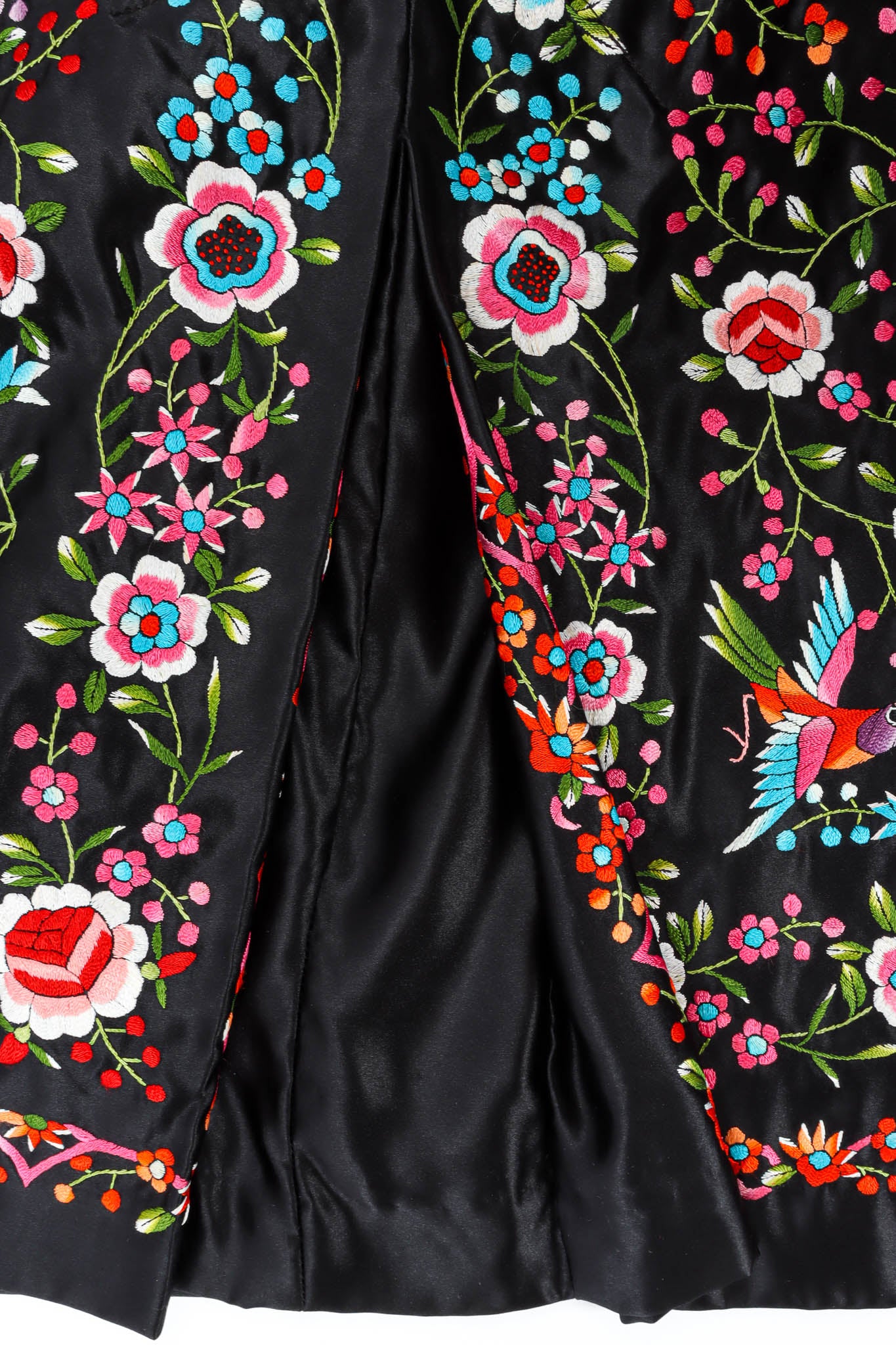 Vintage Norma Kamali Silk Embroidered Floral Skirt back vent @ Recess Los Angeles