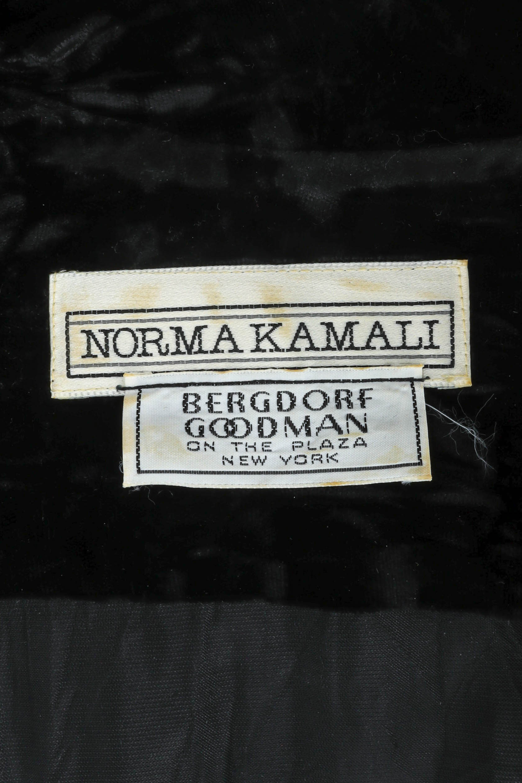 Vintage Norma Kamali Velvet Duster Jacket tag @ Recess Los Angeles