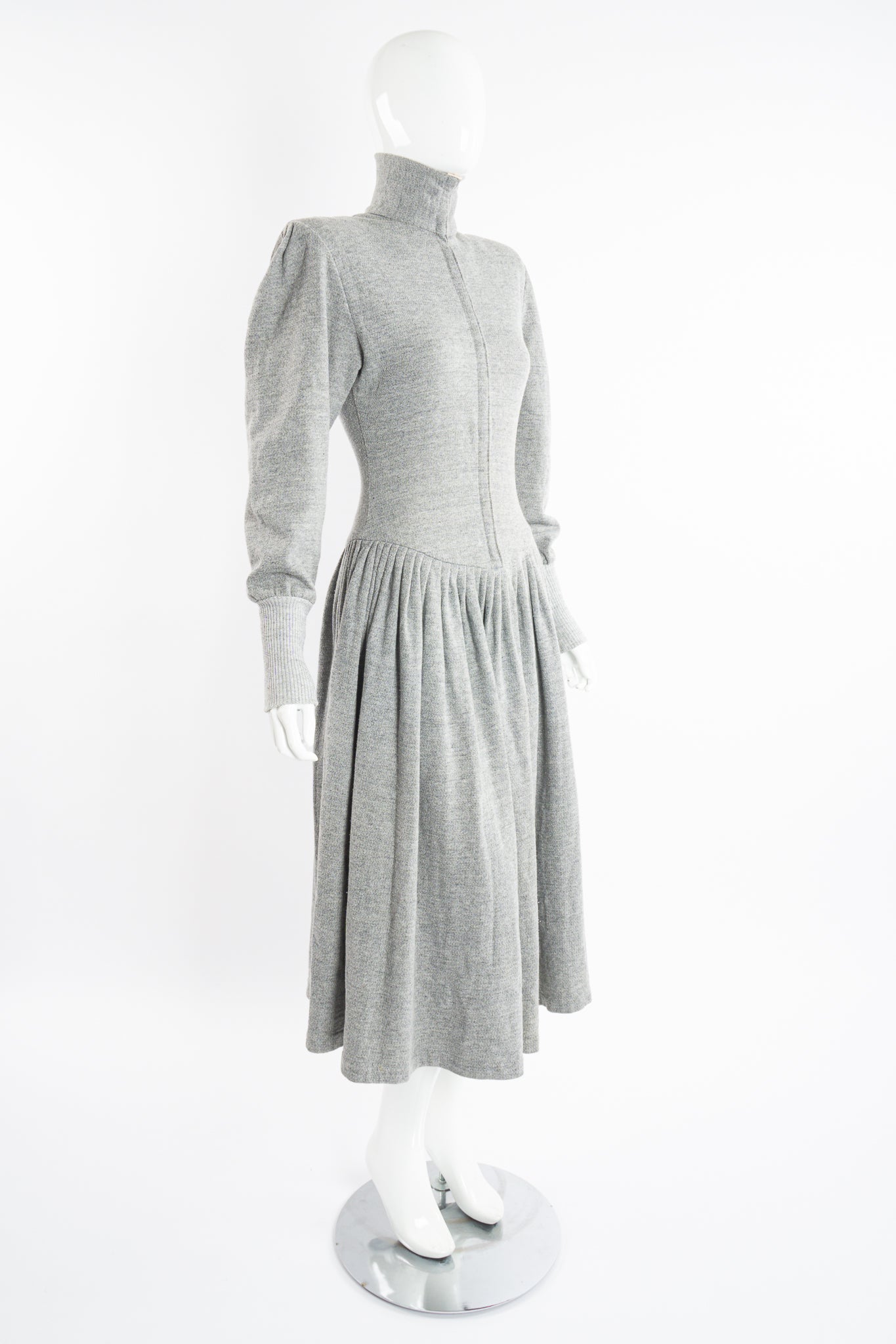 Vintage Norma Kamali Iconic Fleece Sweatshirt Dress on Mannequin angle at Recess Los Angeles