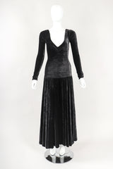 Recess Designer Consignment Vintage OMO Norma Kamali Stretch Velvet Circle Skirt Dance Dress Los Angeles Resale
