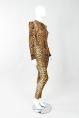 Vintage Norma Kamali Slinky Animal Print Top & Pant Leisure Set on Mannequin side, at Recess