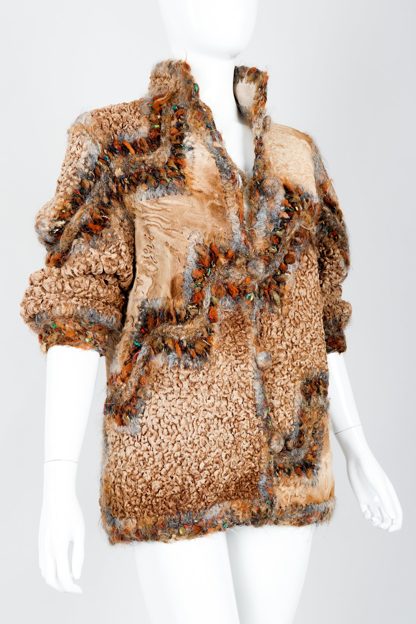Vintage Norma Persian Lamb Fur Reversible Patchwork Jacket on Mannequin Crop at Recess