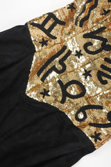 Recess Designer Consignment Vintage North Beach Leather Astrology Astrological Sequin Star Sign Strapless Cocktail Dress Los Angeles Resale