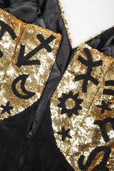Recess Designer Consignment Vintage North Beach Leather Astrology Astrological Sequin Star Sign Strapless Cocktail Dress Los Angeles Resale