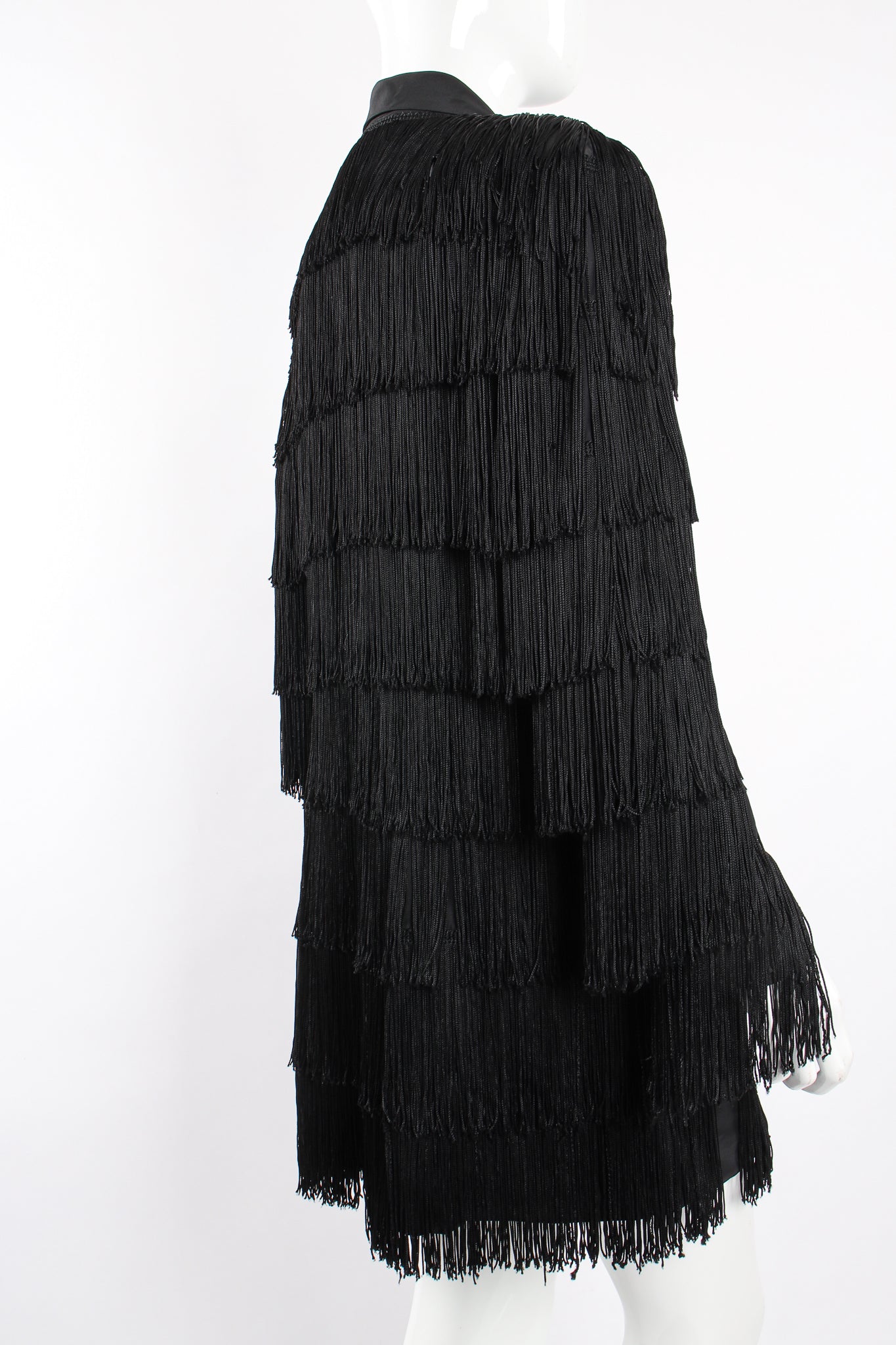 Vintage OMO Norma Kamali Fringed Shirt Dress Jacket on Mannequin back crop at Recess Los Angeles