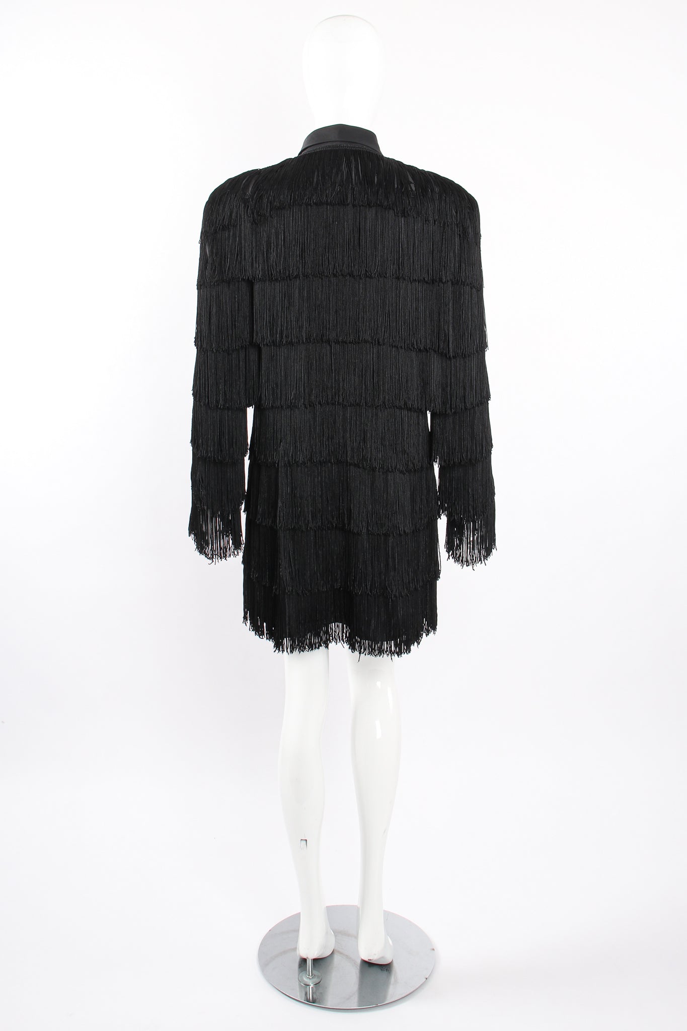 Vintage OMO Norma Kamali Fringed Shirt Dress Jacket on Mannequin back at Recess Los Angeles