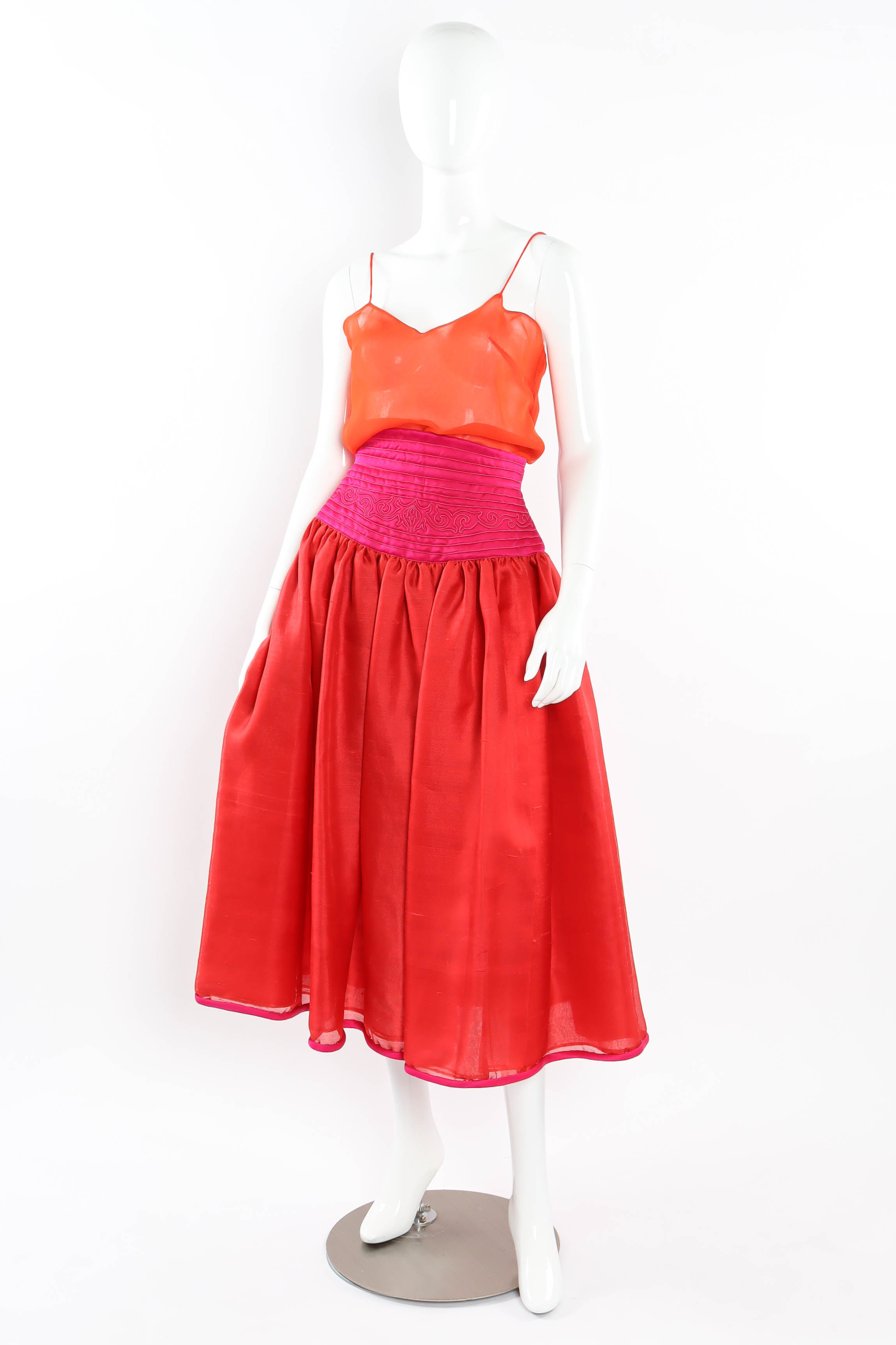 Vintage Oscar de la Renta Floral Top & Skirt Set mannequin front no sleeve blouse @ Recess LA