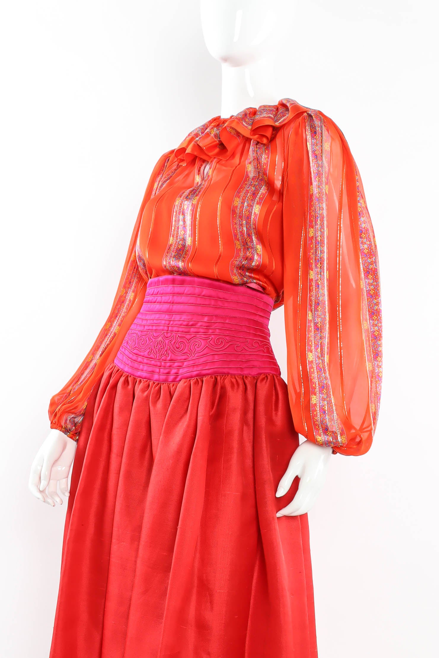 Vintage Oscar de la Renta Floral Top & Skirt Set mannequin angle @ Recess LA