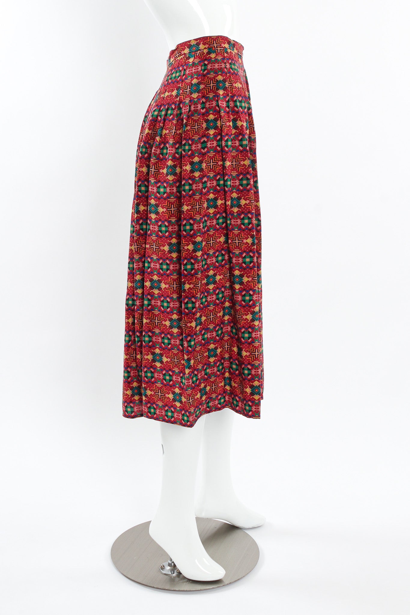 Vintage Oscar de la Renta Geo Tribal Silk Top & Skirt Set mannequin side skirt @ Recess LA