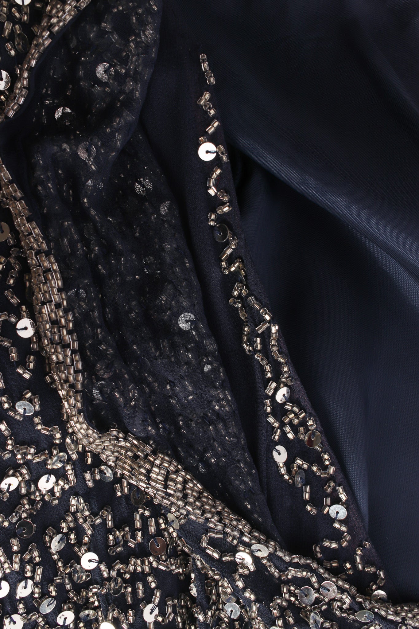 Vintage Oleg Cassini Beaded Sequin Silk Shift Dress lining detail w/ beads @ Recess LA