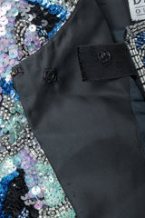 Vintage Oleg Cassini Black Tie Sequined Mosaic Boxy Jacket added Front snap closures