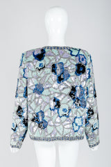Vintage Oleg Cassini Black Tie Sequined Mosaic Boxy Jacket Back View on Mannequin at Recess