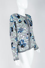 Vintage Oleg Cassini Black Tie Sequined Mosaic Boxy Jacket Side View on Mannequin at Recess