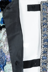 Vintage Oleg Cassini Black Tie Sequined Mosaic Boxy Jacket added Front snap closures