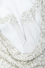 Vintage Oleg Cassini Black Tie Silver Beaded Cowl Dress on Mannequin, Back Zipper