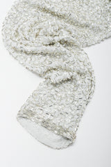 Vintage Oleg Cassini Black Tie Silver Beaded Cowl Dress on Mannequin, Sleeve