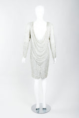 Vintage Oleg Cassini Black Tie Silver Beaded Cowl Dress on Mannequin, Back at Recess Los Angeles
