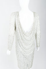 Vintage Oleg Cassini Black Tie Silver Beaded Cowl Dress on Mannequin, Back at Recess Los Angeles