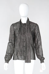 Recess Los Angeles Vintage Jerry SIlverman by Miliosa Gold Lamé Graph Check Bow Blouse
