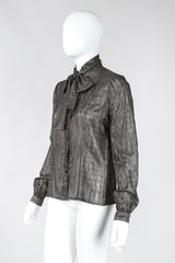 Recess Los Angeles Vintage Jerry SIlverman by Miliosa Gold Lamé Graph Check Bow Blouse